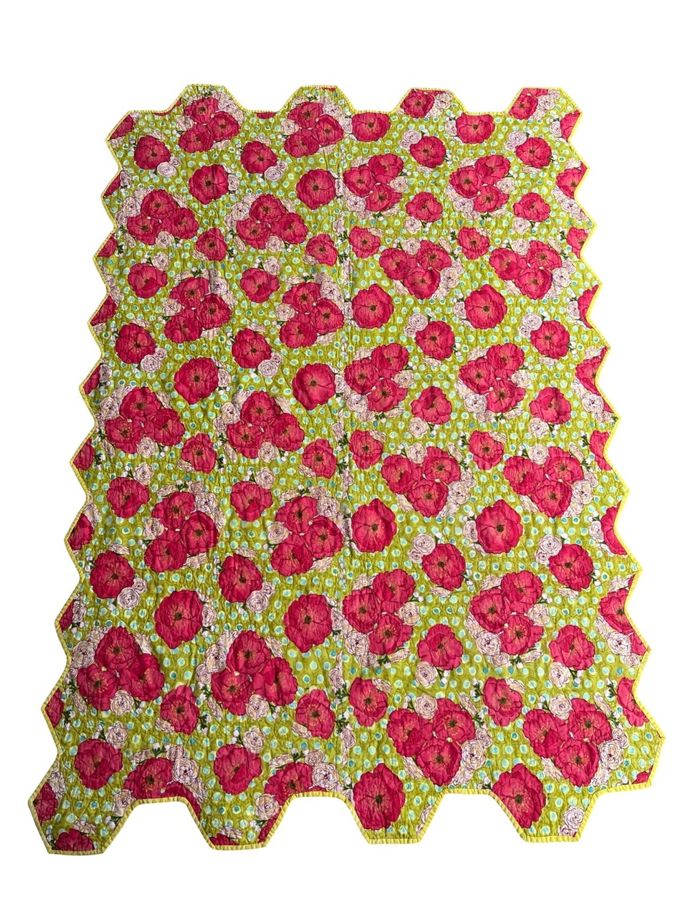 Handmade Modern Hexagon Floral Quilt Throw Blanket 76x51 Cottagecore Boho Quilt - Picture 3 of 9